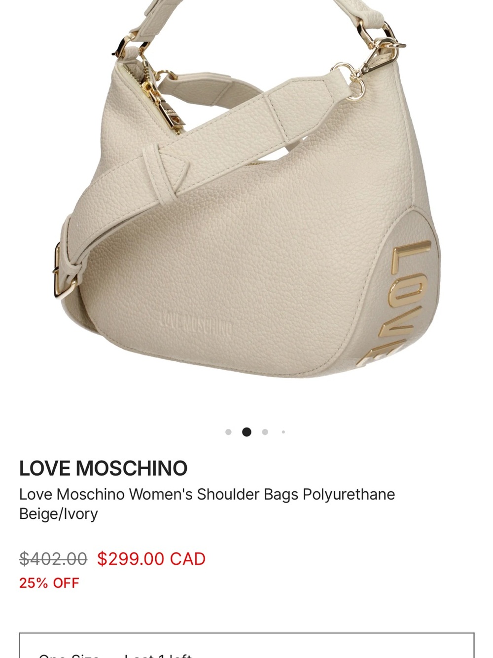 Love Moschino Ivory Pebbled Shoulder Bag with Gold Logo